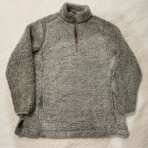 Pink Lily Sherpa Pullover Quarter Zip Two Front Pockets Size Small Gray